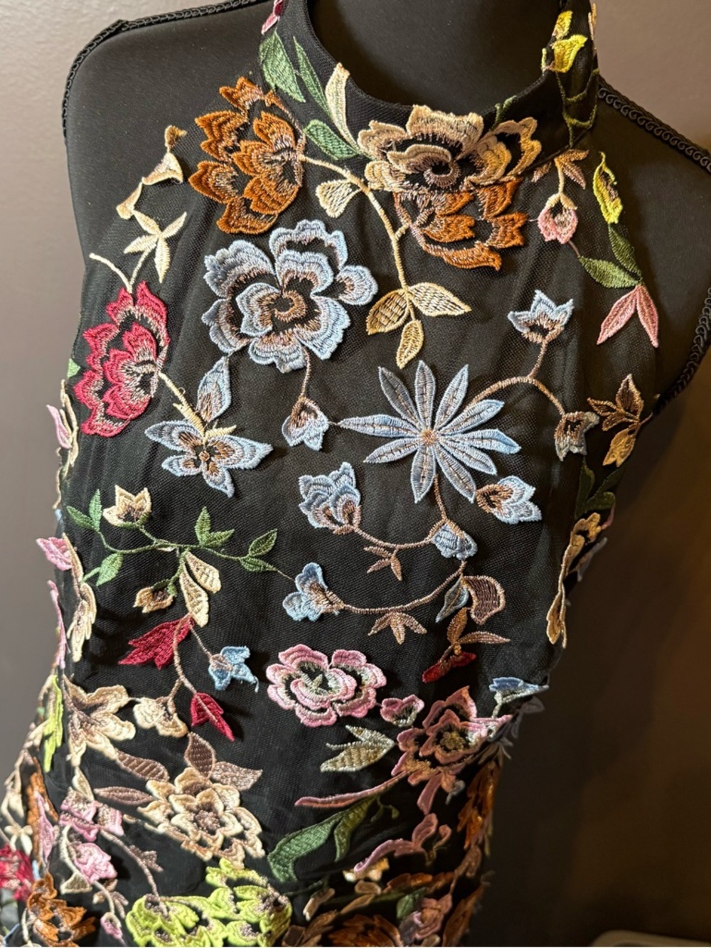 Lulu's Black Floral Halter Maxi Dress with Multicolor Embroidery - Picture 2 of 6